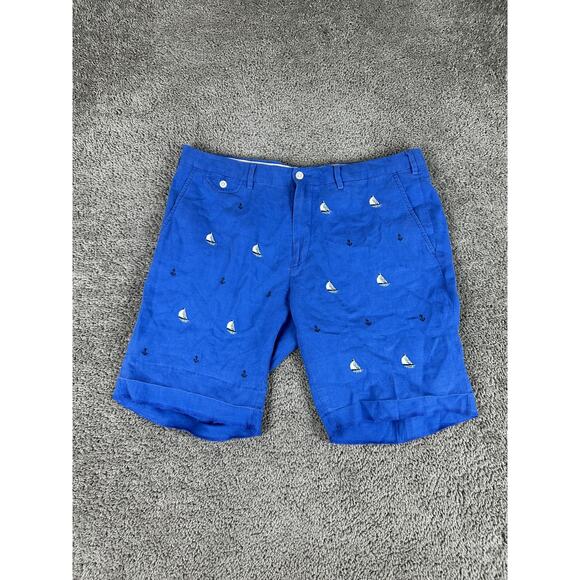 Polo Ralph Lauren Shorts Mens 36 Linen Embroidered Sailboat Anchor Nautical READ - Picture 1 of 11